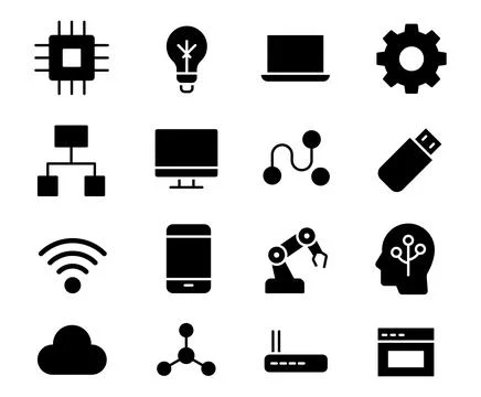 Digital Technology Icons Set Featuring Gadgets, Devices, and Components Stock-Illustration