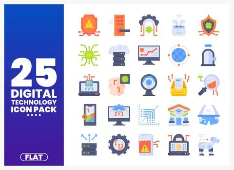 Digital Technology Icons Set in Flat Design Illustrazione stock