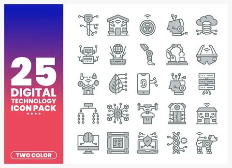 Digital Technology Icons Smart Home to AI Stock Illustration