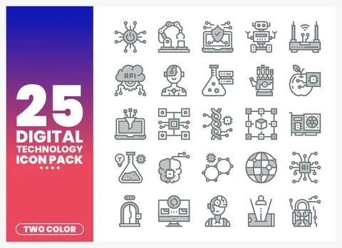 Digital Technology Icons in Two Colors Stock-Illustration