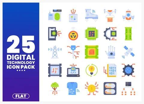 Digital Technology Icons for Web and App Design Stock Illustration