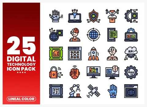 Digital technology icons for web. a set of lineal color graphics representi.. Stock Illustration