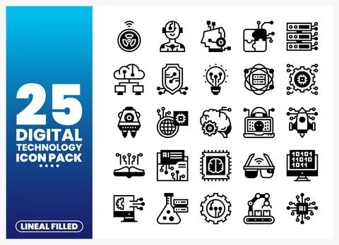 Digital technology icons on a white background in a grid Stock Illustration