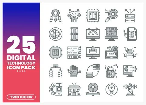 Digital Technology Icons on White Background Stock Illustration