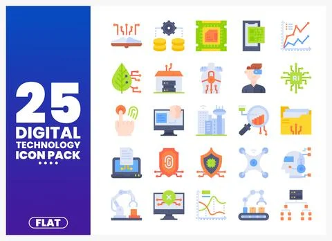 Digital technology icons on a white background with a blue gradient overlay.. Stock Illustration
