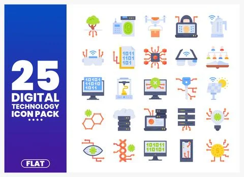 Digital technology icons on white background for web design Stock Illustration