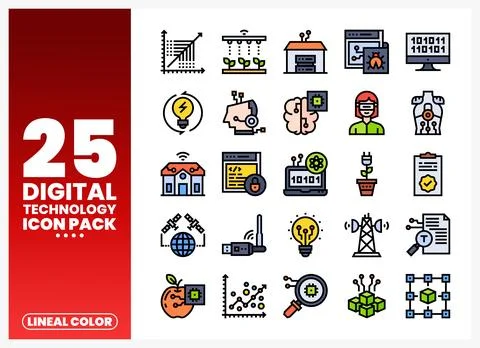 Digital Technology Icons on White Background Stock Illustration