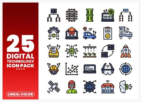 Digital technology icons on a white background. Digital technology icons fo.. 库存插图