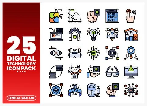 Digital technology icons on white background for tech industry Illustrazione stock