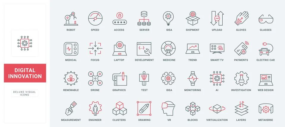 Digital technology, ideas for using AI, robot and drone, medical equipment line 스톡 일러스트