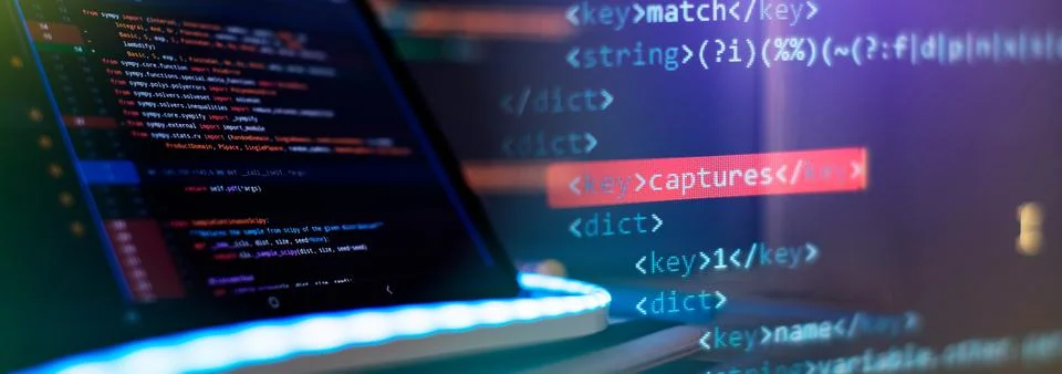Digital technology industry concept development of programming and coding t.. Stock-Fotos