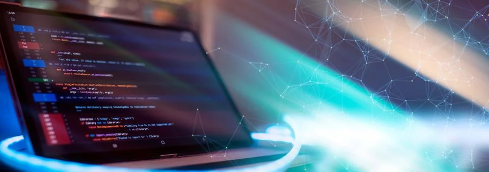 Digital technology industry concept development of programming and coding t.. 스톡 사진