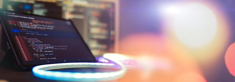 Digital technology industry concept development of programming and coding t.. 스톡 사진