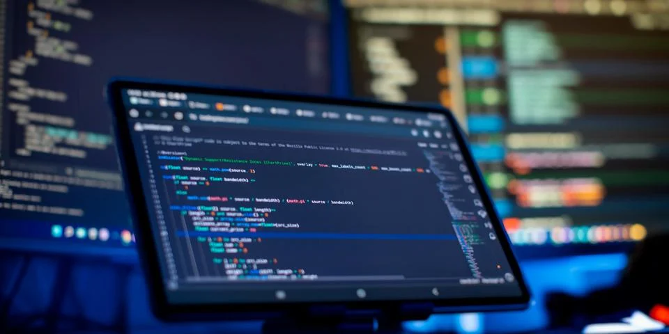 Digital technology industry concept development of programming and coding t.. Stock-Fotos