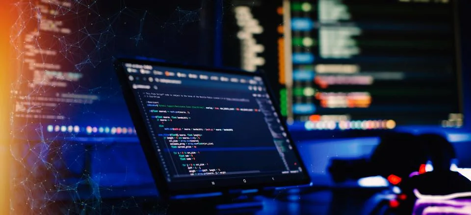 Digital technology industry concept development of programming and coding t.. Stock-Fotos