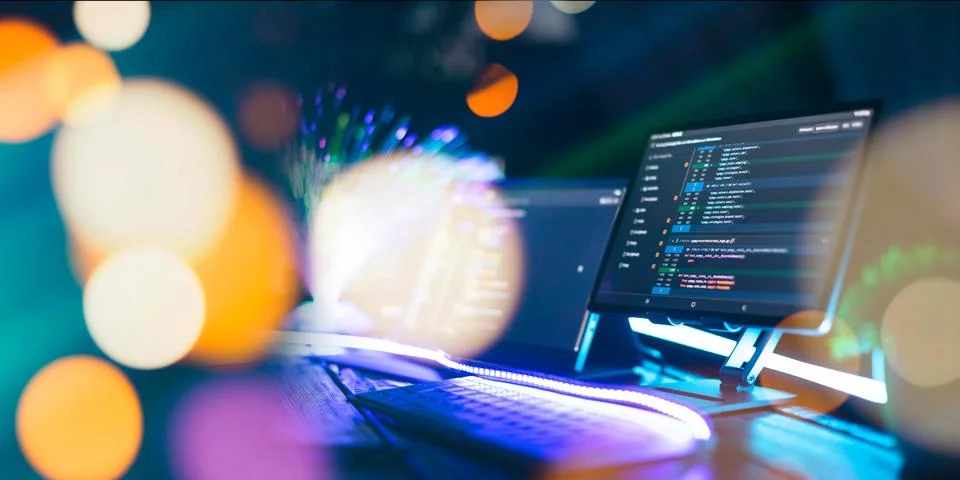 Digital technology industry concept development of programming and coding t.. Stock-Fotos