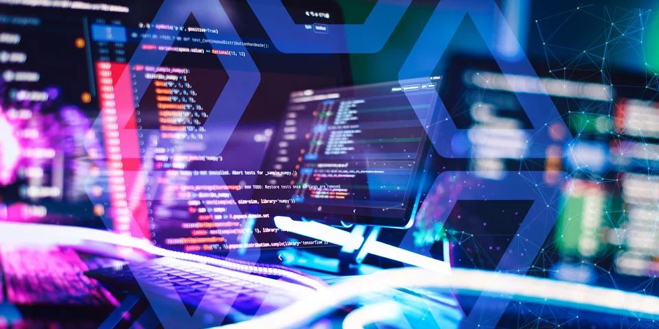 Digital technology industry concept development of programming and coding t.. Stock-Fotos