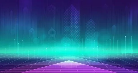 Digital technology internet network connection blue green background cyber tech Illustrazione stock