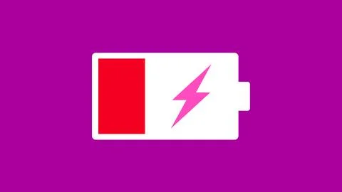 Digital technology isolated battery charging caution on pink color illustra.. Stock Illustration
