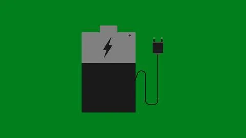 Digital technology isolated battery charging caution on green color illustr.. Stock Illustration