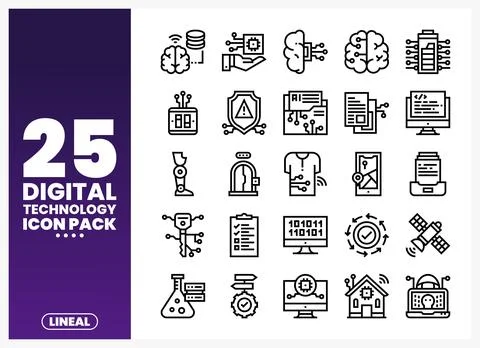 Digital Technology Line Icons Stock Illustration