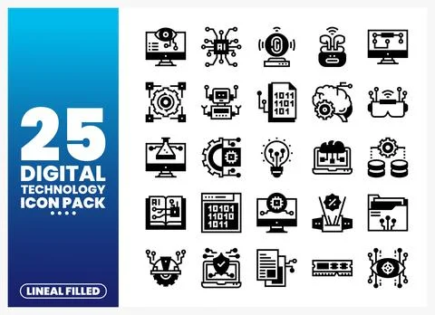 Digital technology lineal filled icons on white background with blue gradie.. 库存插图