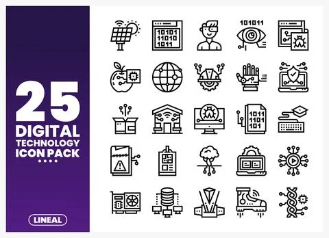 Digital technology lineal icon pack showcasing innovation and data. on a cl.. Stock Illustration