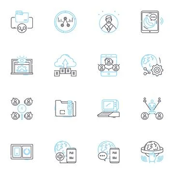 Digital technology linear icons set. Internet, Smartph, Cloud, Social media Illustrazione stock