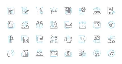 Digital technology linear icons set. Disruption, Innovation, Connectivity Illustrazione stock