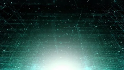 Digital technology lines network with binary data rotation Stock Footage 334080491