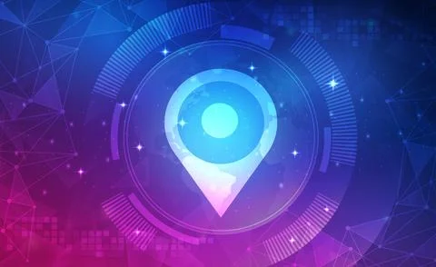 Digital technology map gps navigate blue pink background, technology light tech Illustration