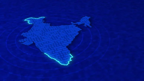 Digital Technology Map of India with Binary Stock Footage 316740932