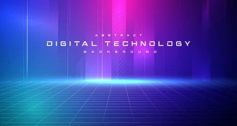 Digital technology metaverse neon blue pink background cyber information tech Illustrazione stock