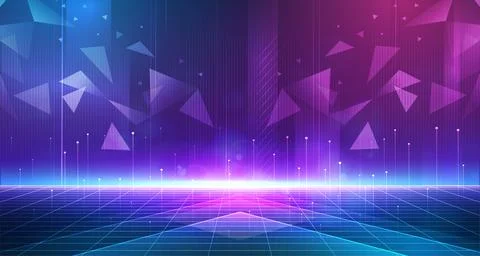 Digital technology metaverse neon blue pink background, cyber information tech Stock Illustration