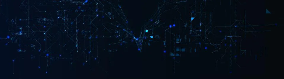 Digital technology network, AI data circuit, glowing blue nodes. Futuristic 스톡 일러스트