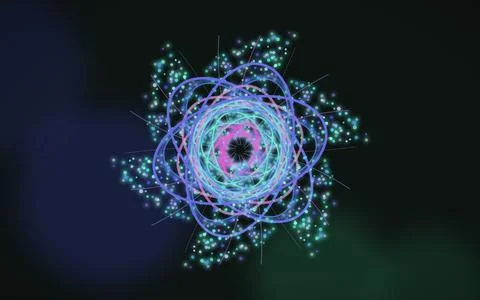 Digital technology network and quantum physics structure. Glowing particle .. Stock Illustration