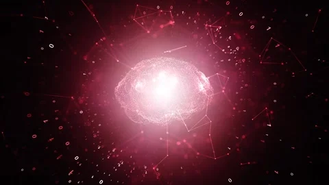 Digital technology network around human brain loop animation background Stock Footage 345682571