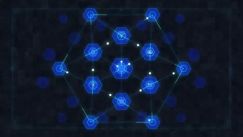 Digital technology network blueprint animation, futuristic grid loop Stock Footage 347564748