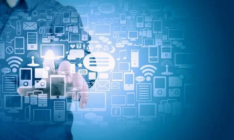 Digital Technology Network Interface with Touchscreen Icons Stock Illustration