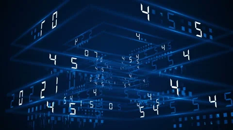 Digital technology numbers counter backgorund 4K Rotating 360 Blue Video stock 61036530