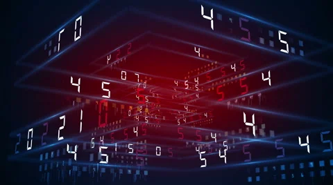 Digital technology numbers counter backgorund 4K Rotating 360 blue-red Stock Footage 61036533