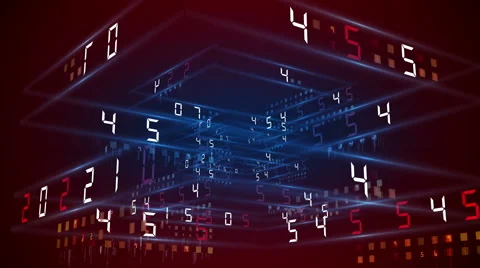 Digital technology numbers counter backgorund 4K Rotating 360 RED- blue Stock Footage 61036584