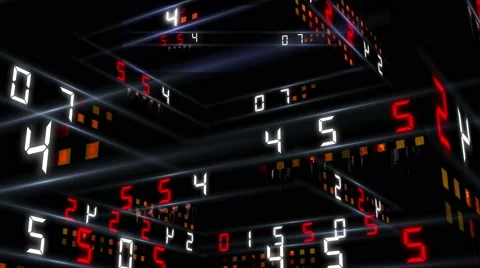 Digital technology numbers counter backgorund 4K Rotating 180 red and colorless Stock Footage 61036686