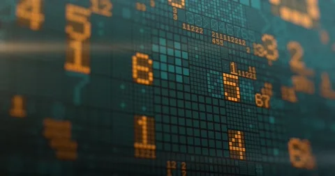 Digital Technology Numbers with Lights and Bokeh Stock-Footage 148059345