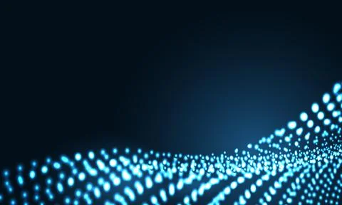 Digital technology particles wave in dark blue abstract background. Stock Illustration