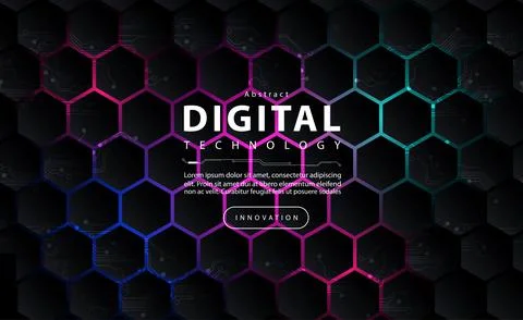 Digital technology polygon pattern black background, geometric cyber technology Illustrazione stock