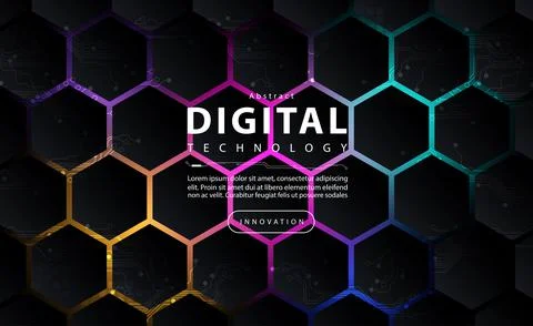 Digital technology polygon pattern black background, geometric cyber technology Stock Illustration