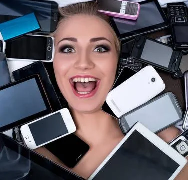 Digital technology progress. Happy customer posing Digital technology prog... Stock Photos