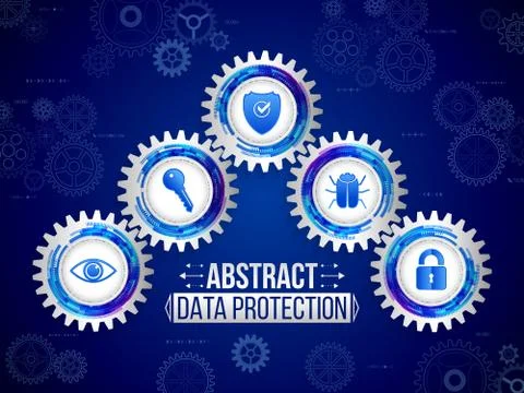 Digital technology protection concept. Global network security on the blue ba Illustrazione stock
