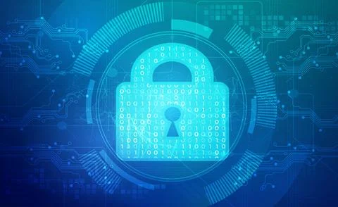 Digital technology secure blue green background, key cyber security access tech Stock Illustration